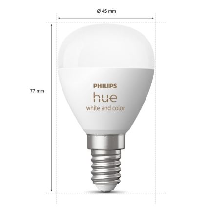 Dimmbare LED-RGBW-Glühbirne Philips Hue White And Color Ambiance P45 E14/5,1W/230V 2000-6500K