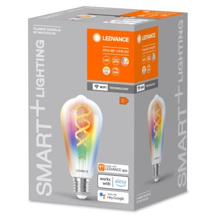 Dimmbare LED-RGBW-Glühlampe SMART+ FILAMENT EDISON ST64 E27/4,8W/230V 2700-6500K Wi-Fi - Ledvance