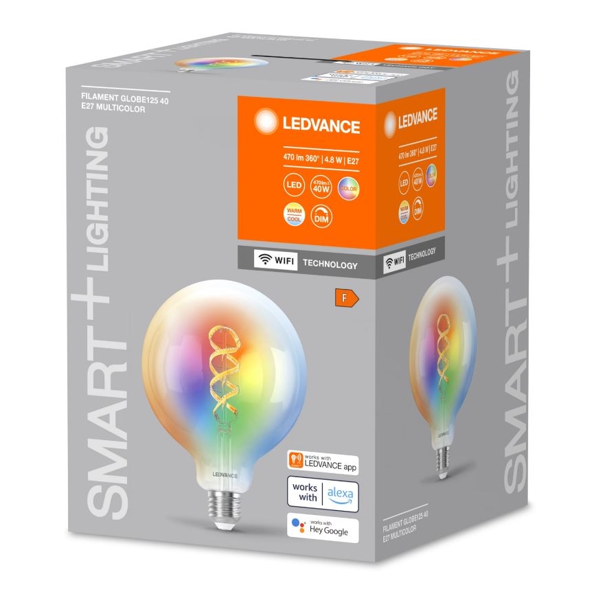 Dimmbare LED-RGBW-Glühlampe SMART+ FILAMENT E27/4,8W/230V 2700-6500K Wi-Fi - Ledvance
