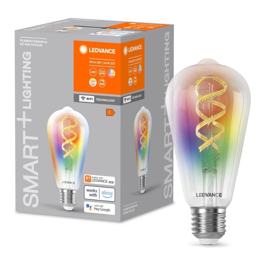 Dimmbare LED-RGBW-Glühlampe SMART+ FILAMENT EDISON ST64 E27/4,8W/230V 2700-6500K Wi-Fi - Ledvance