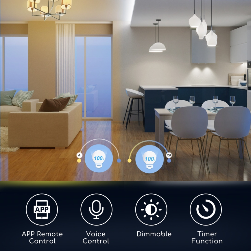 Dimmbare LED-RGBW-Lampe C37 E14/5W/230V 3000-6500K Wi-Fi - Aigostar