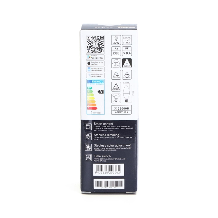 Dimmbare LED-RGBW-Lampe C37 E14/5W/230V 3000-6500K Wi-Fi - Aigostar