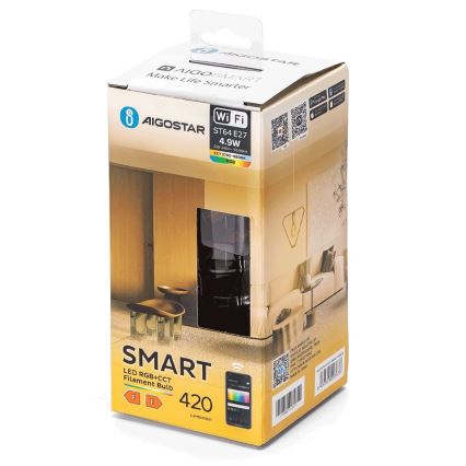 Dimmbare LED-RGBW-Lampe FILAMENT ST64 E27/4,9W/230V 2700-6500K Wi-Fi - Aigostar
