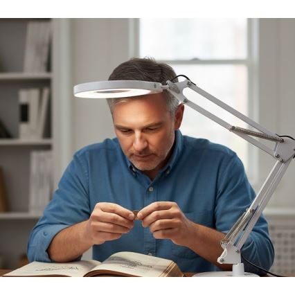 Dimmbare LED-Tischlampe mit Lupe 2-in-1 AURIQ LOUPE LED/10W/5V 3000/4000/6500K weiß