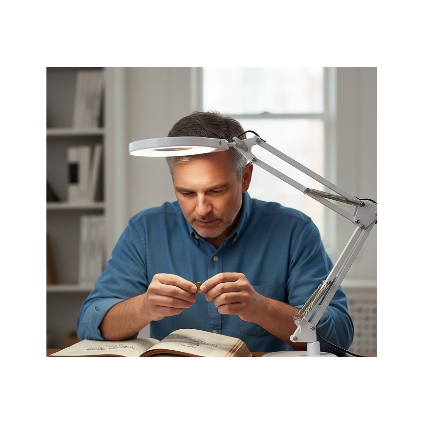 Dimmbare LED-Tischlampe mit Lupe 2-in-1 AURIQ LOUPE LED/10W/5V 3000/4000/6500K weiß