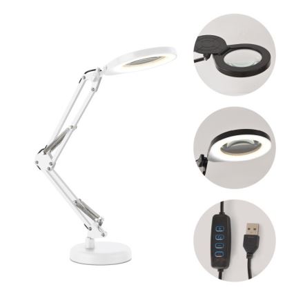 Dimmbare LED-Tischlampe mit Lupe 2-in-1 AURIQ LOUPE LED/10W/5V 3000/4000/6500K weiß