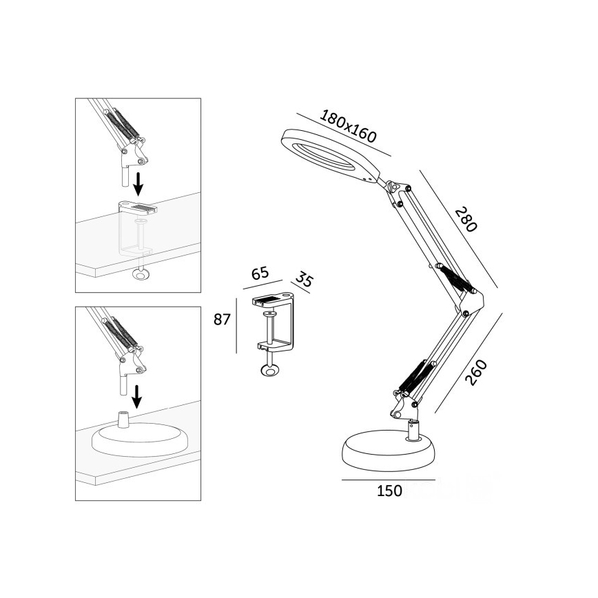 Dimmbare LED-Tischlampe mit Lupe 2-in-1 AURIQ LOUPE LED/10W/5V 3000/4000/6500K weiß