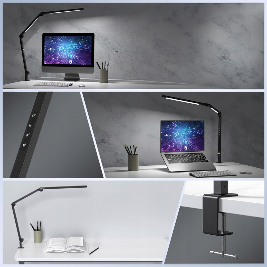 LED-dimmbare, berührungsempfindliche, flexible Tischlampe mit Klemme LED/12W/230V 3000/4000/6000K schwarz