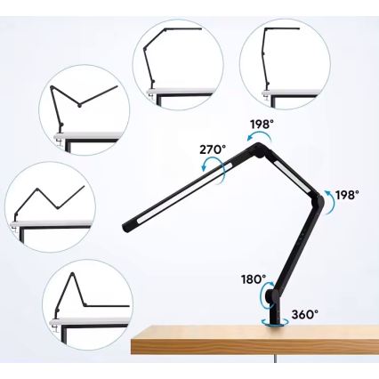 LED-dimmbare, berührungsempfindliche, flexible Tischlampe mit Klemme LED/12W/230V 3000/4000/6000K schwarz