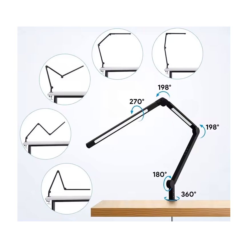 LED-dimmbare, berührungsempfindliche, flexible Tischlampe mit Klemme LED/12W/230V 3000/4000/6000K schwarz