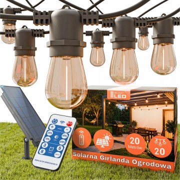 Dimmbare LED-Solar-Dekorations-Lichterkette 20xE27/0,3W/3/5V USB 2400 mAh 20,62 m IP65 schwarz + Fernbedienung