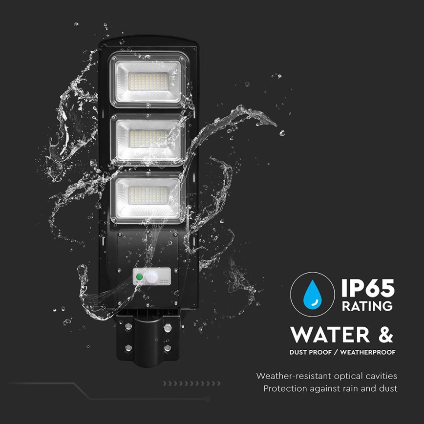 Dimmbare LED-Solar-Straßenleuchte mit Bewegungs- und Dämmerungssensor LED/12W/3,2V 6000K IP65 10000 mAh schwarz + Fernbedienung