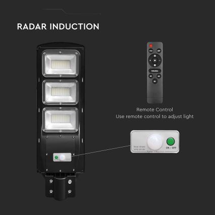 Dimmbare LED-Solar-Straßenleuchte mit Bewegungs- und Dämmerungssensor LED/12W/3,2V 6000K IP65 10000 mAh schwarz + Fernbedienung