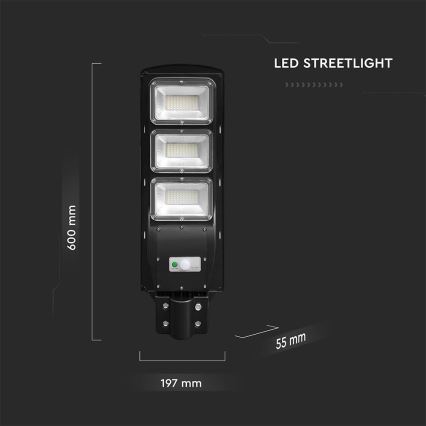 Dimmbare LED-Solar-Straßenleuchte mit Bewegungs- und Dämmerungssensor LED/12W/3,2V 6000K IP65 10000 mAh schwarz + Fernbedienung