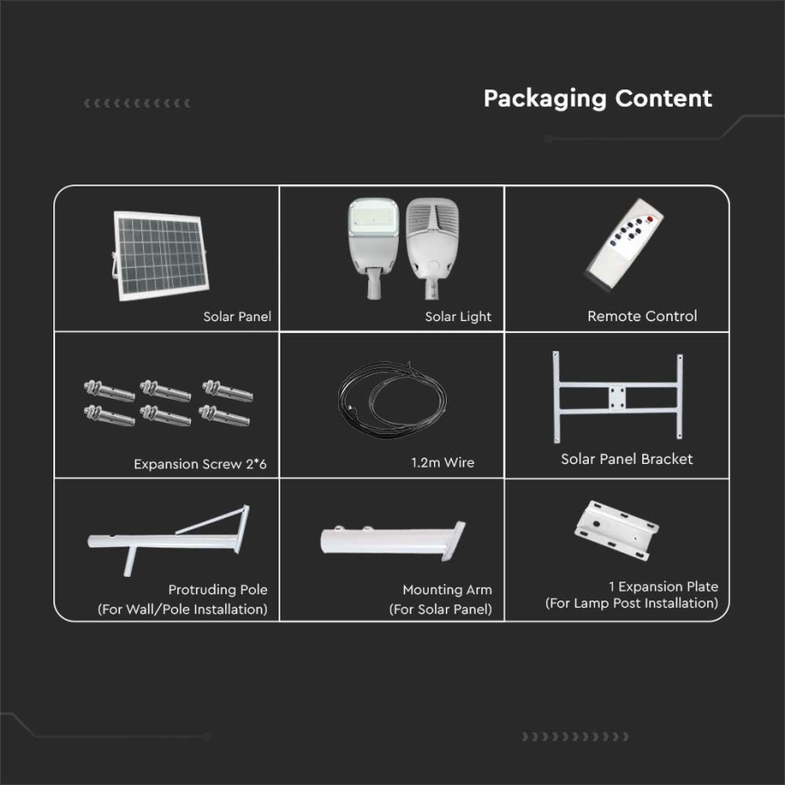 Dimmbare LED-Solar-Straßenleuchte SAMSUNG CHIP LED/50W/6,4V 6000K IP65 30000 mAh + Fernbedienung