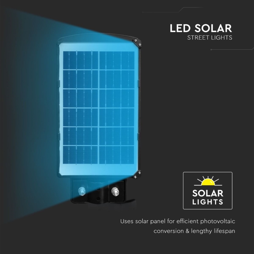 Dimmbare LED-Solar-Straßenleuchte mit Bewegungs- und Dämmerungssensor LED/6W/3,2V 6000K IP65 5000 mAh schwarz + Fernbedienung