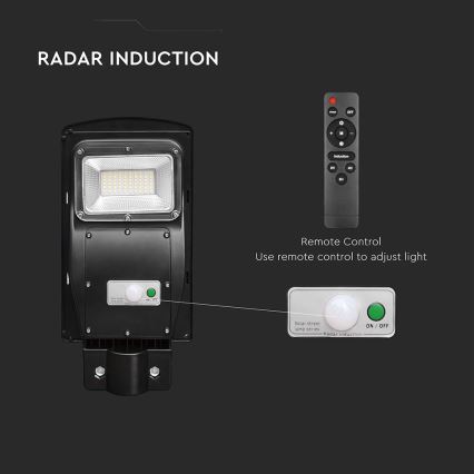Dimmbare LED-Solar-Straßenleuchte mit Bewegungs- und Dämmerungssensor LED/6W/3,2V 6000K IP65 5000 mAh schwarz + Fernbedienung