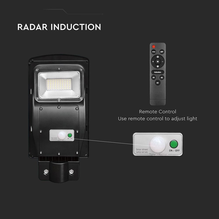 Dimmbare LED-Solar-Straßenleuchte mit Bewegungs- und Dämmerungssensor LED/6W/3,2V 6000K IP65 5000 mAh schwarz + Fernbedienung