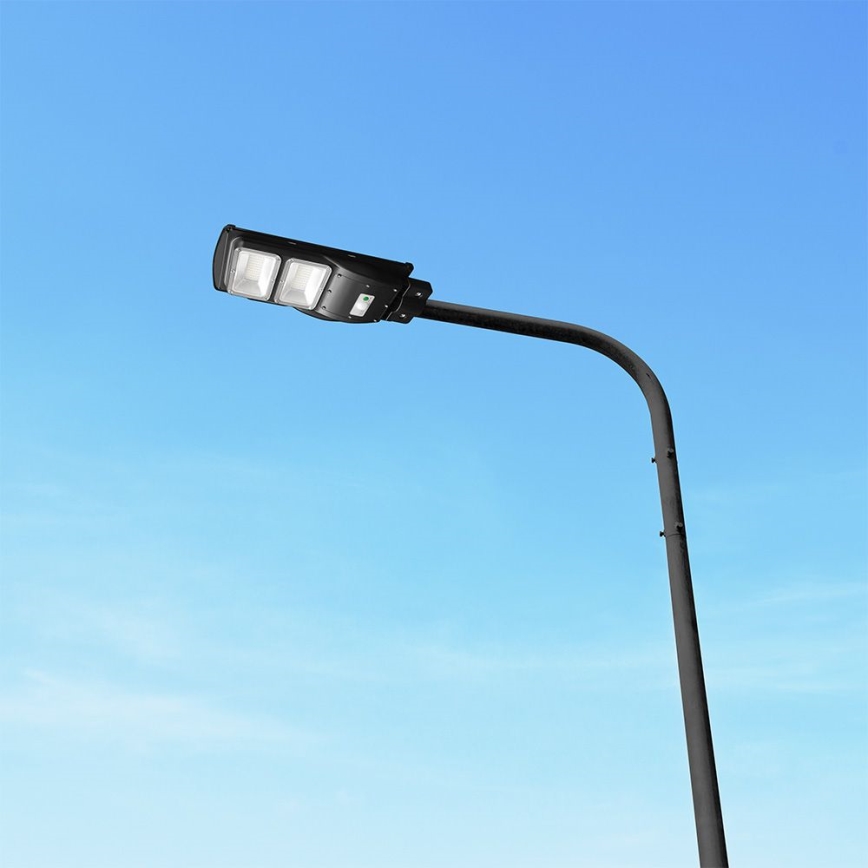 Dimmbare LED-Solar-Straßenleuchte mit Bewegungs- und Dämmerungssensor LED/8W/3,2V 6000K IP65 9000 mAh schwarz + Fernbedienung