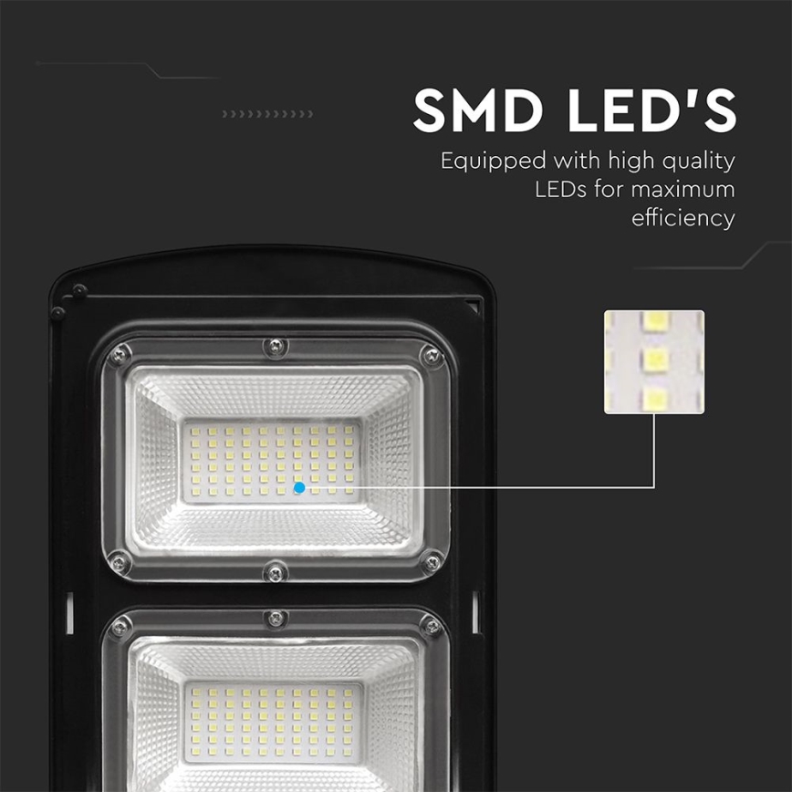 Dimmbare LED-Solar-Straßenleuchte mit Bewegungs- und Dämmerungssensor LED/8W/3,2V 6000K IP65 9000 mAh schwarz + Fernbedienung