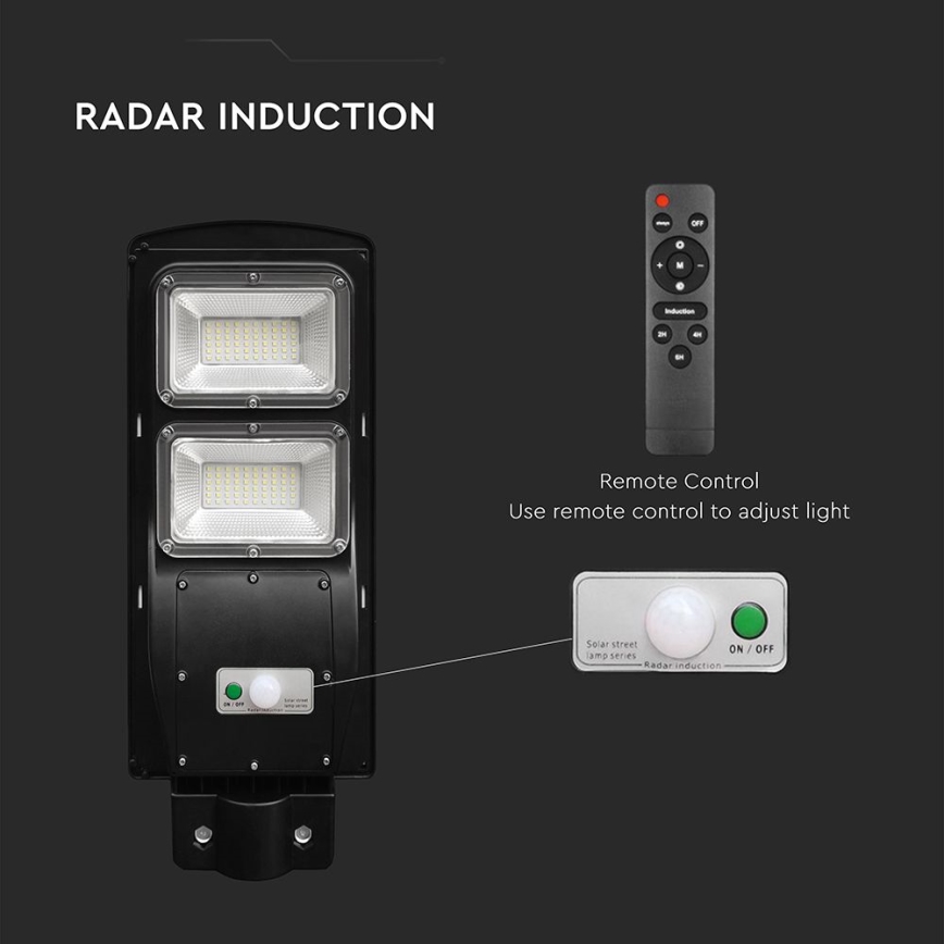 Dimmbare LED-Solar-Straßenleuchte mit Bewegungs- und Dämmerungssensor LED/8W/3,2V 6000K IP65 9000 mAh schwarz + Fernbedienung