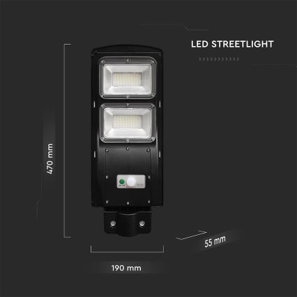 Dimmbare LED-Solar-Straßenleuchte mit Bewegungs- und Dämmerungssensor LED/8W/3,2V 6000K IP65 9000 mAh schwarz + Fernbedienung