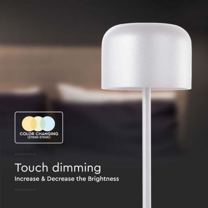 Dimmbare aufladbare LED-Tischleuchte mit Touch-Funktion LED/1,5W/5V 2700-5700K IP54 2200 mAh weiß