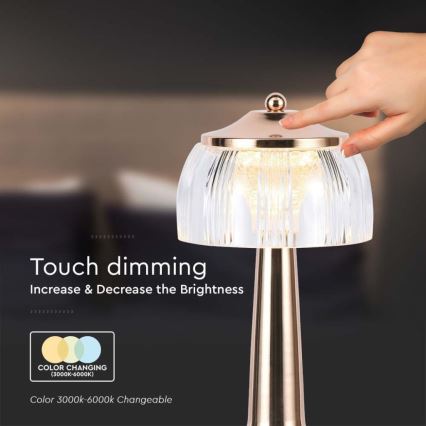 LED Dimmbare aufladbare Touch-Tischleuchte LED/1W/5V 3000-6000K 1800 mAh Roségold