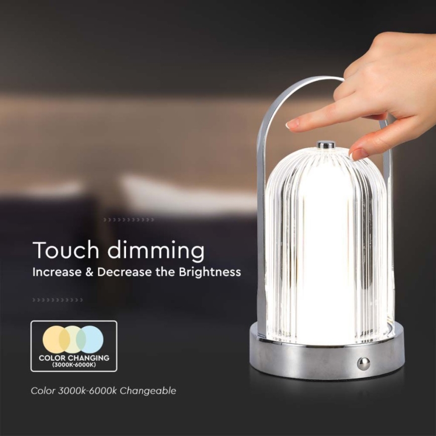 Dimm- und aufladbare LED-Tischleuchte mit Touch-Funktion LED/1W/5V 3000-6000K 1800 mAh matt Chrom