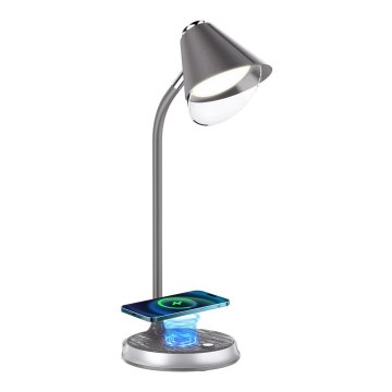 Dimmbare LED-Tischleuchte mit kabelloser Aufladung FINCH LED/9W/12/230V grau/glänzendes Chrom