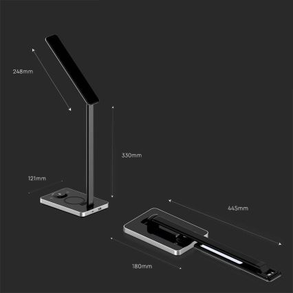 Dimmbare LED-Touch-Tischleuchte mit kabelloser Aufladung LED/7W/5V 3000-6500K USB schwarz