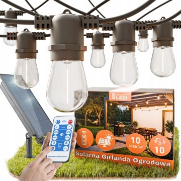 Dimmbare, solarbetriebene LED-Dekorations-Lichterkette 10xE27/0,3W/3/5V USB 2400 mAh 10,62 m IP65 schwarz + Fernbedienung