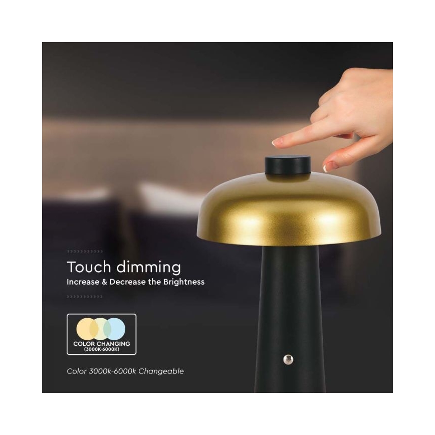 Dimmbare aufladbare LED-Touch-Tischleuchte LED/3W/5V 3000-6000K 1800 mAh schwarz/golden