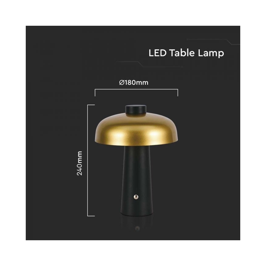 Dimmbare aufladbare LED-Touch-Tischleuchte LED/3W/5V 3000-6000K 1800 mAh schwarz/golden