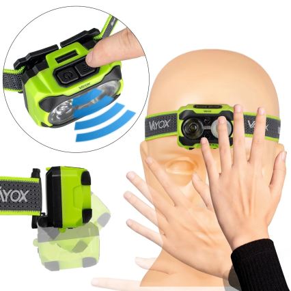 LED-dimmbare, wiederaufladbare Stirnlampe mit Sensor und rotem Licht LED/10W/5V/3xAAA IP44 600 lm 1200 mAh