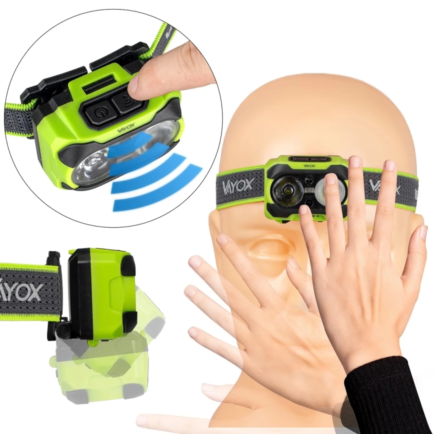 LED-dimmbare, wiederaufladbare Stirnlampe mit Sensor und rotem Licht LED/10W/5V/3xAAA IP44 600 lm 1200 mAh