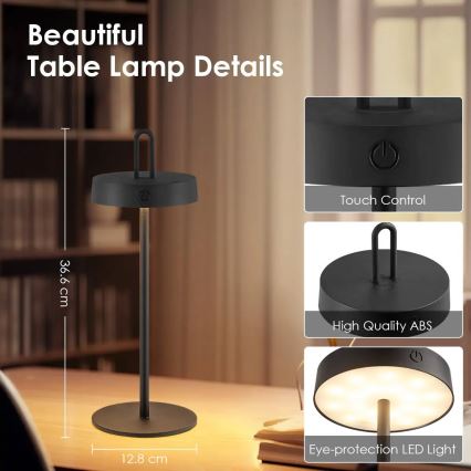 Dimmbare, wiederaufladbare Touch-LED-Tischleuchte für den Außenbereich SHINE LED/1,5W/3,7V 3000 mAh IP44 schwarz