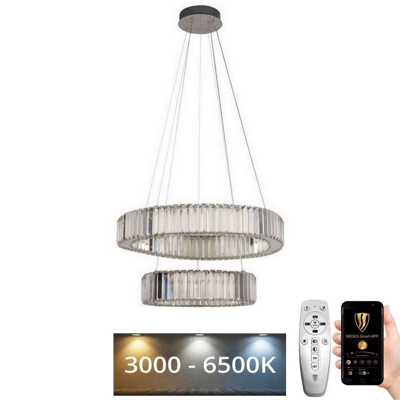 Dimmbarer LED-Kristallkronleuchter an einer Aufhängung LED/65W/230V 3000-6500K glänzendes Chrom + Fernbedienung