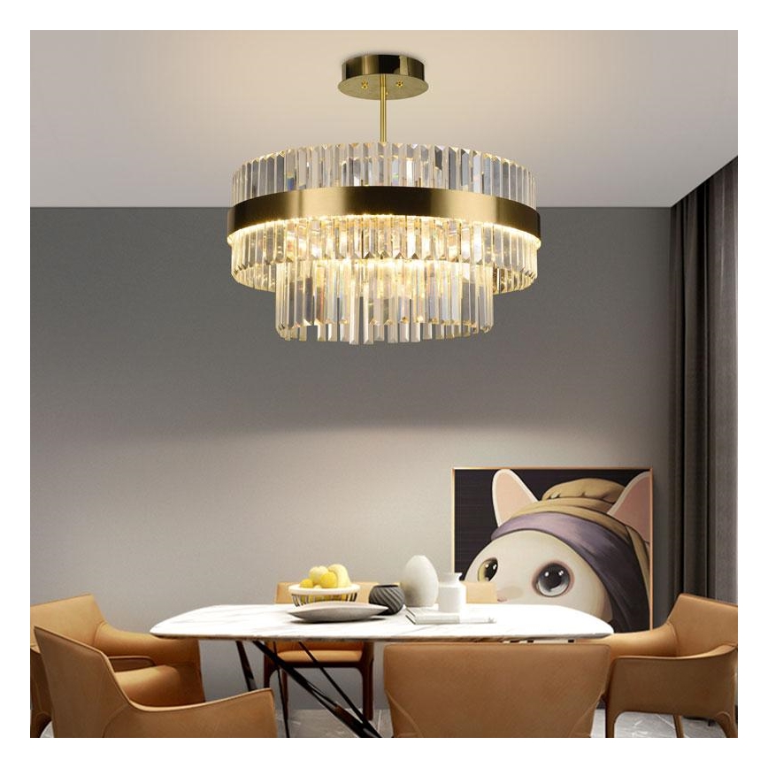 Dimmbarer LED-Kristallkronleuchter an Stange LED/80W/230V 3000-6500K golden + Fernbedienung