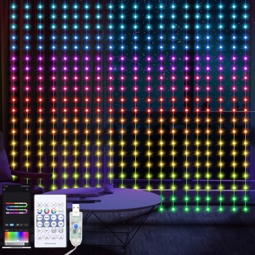 Dimmbarer LED-RGB-Weihnachtslichtervorhang WIZARD 400xLED/USB 2x2m + Fernbedienung