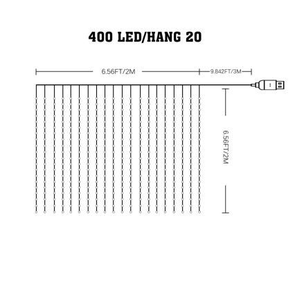 Dimmbarer LED-RGB-Weihnachtslichtervorhang WIZARD 400xLED/USB 2x2m + Fernbedienung