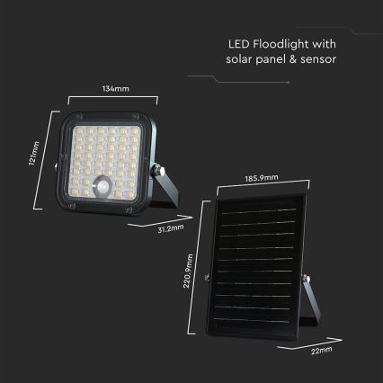 Dimmbarer LED-Solarstrahler mit Sensor LED/10W/3,7V 4000/6000K IP65 + Fernbedienung