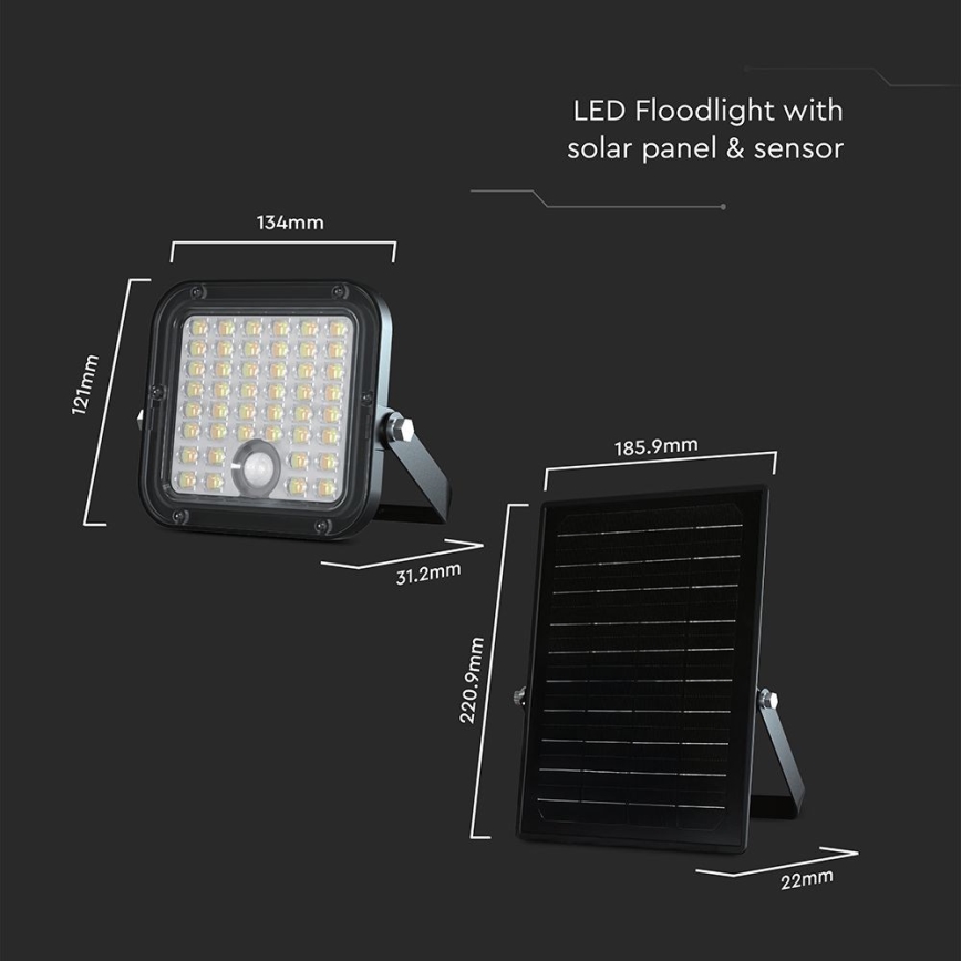 Dimmbarer LED-Solarstrahler mit Sensor LED/10W/3,7V 4000/6000K IP65 + Fernbedienung