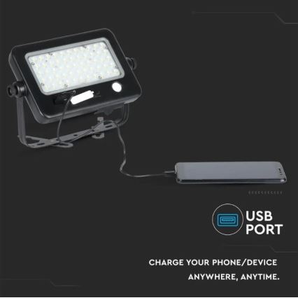 Dimmbarer LED-Solarstrahler mit Sensor LED/10W/3,7V 4000K IP65 7200 mAh + USB-Anschluss