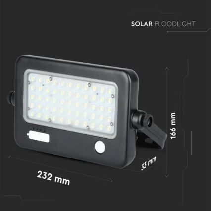Dimmbarer LED-Solarstrahler mit Sensor LED/10W/3,7V 4000K IP65 7200 mAh + USB-Anschluss