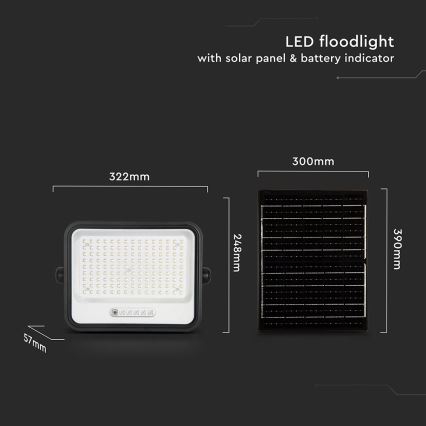 Dimmbarer LED-Solar-Flutlichtstrahler LED/300W/3,2V 2000-8000K IP65 15000 mAh schwarz + Fernbedienung
