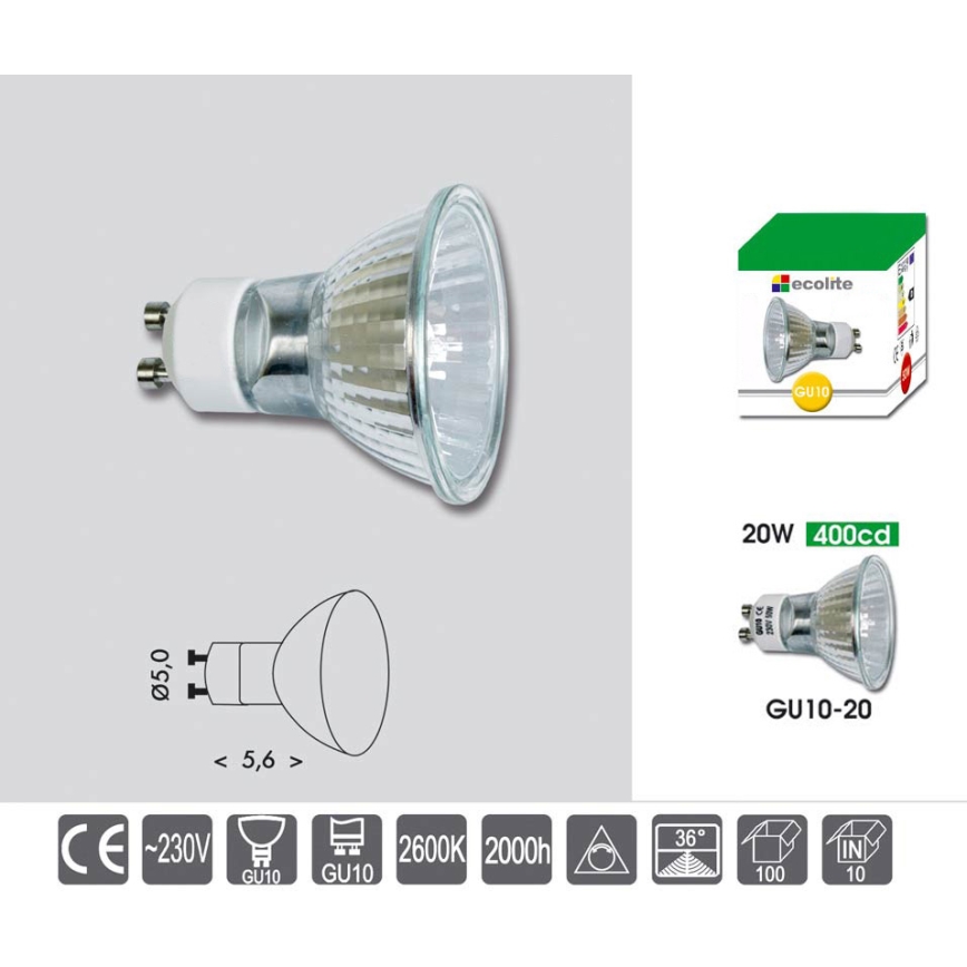 Dimmbares Hochleistungs-Leuchtmittel GU10/20W/230V 2600K - Ecolite