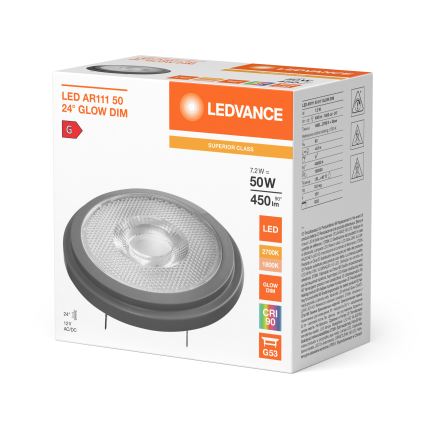 Dimmbares LED-Leuchtmittel AR111 G53/7,2W/12V 1800-2700K 24° CRI 90 - Ledvance