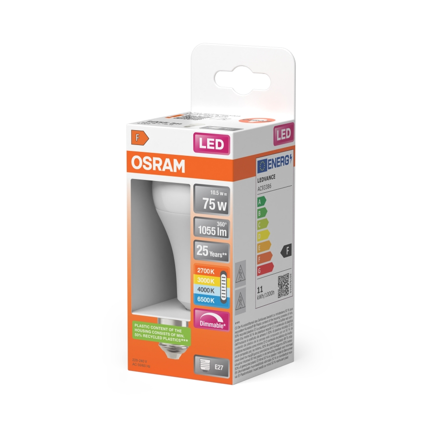 Dimmbares LED-Leuchtmittel CLASSIC A60 E27/10,5W/230V 2700/3000/4000/6500K - Osram