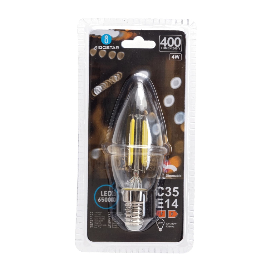 Dimmbares LED-Leuchtmittel FILAMENT C35 E14/4W/230V 6500K - Aigostar